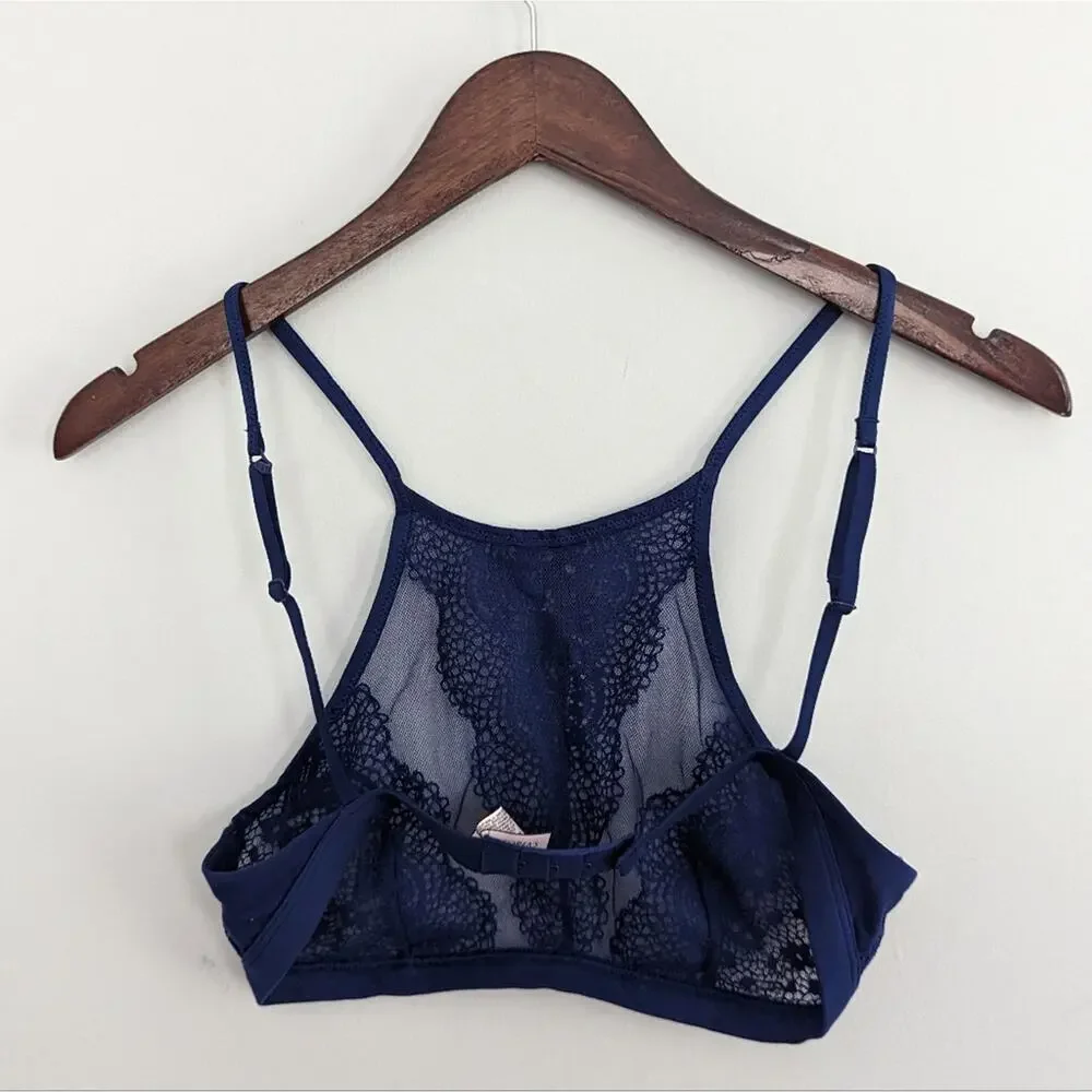 Victoria's Secret Navy Lace Bralette Small Sexy Semi Sheer - Picture 7 of 7
